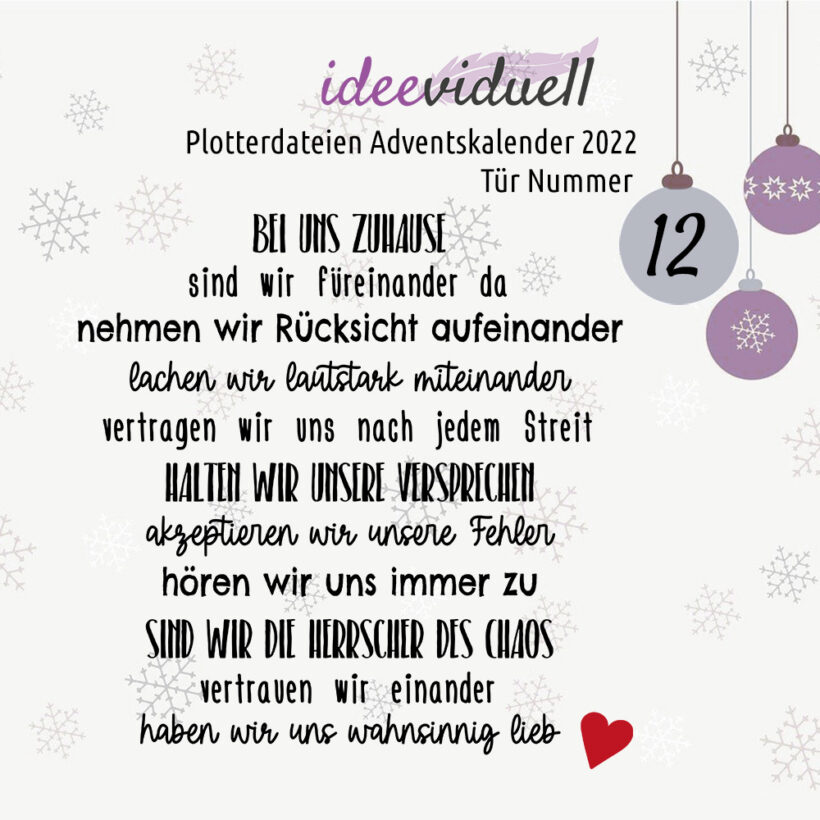 Plotterdateien Adventskalender ideeviduell Tür 12