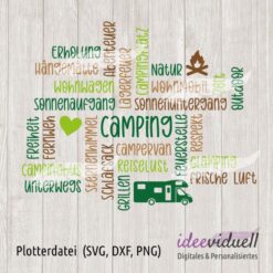 ideeviduell Camping Wortwolke Plotterdatei